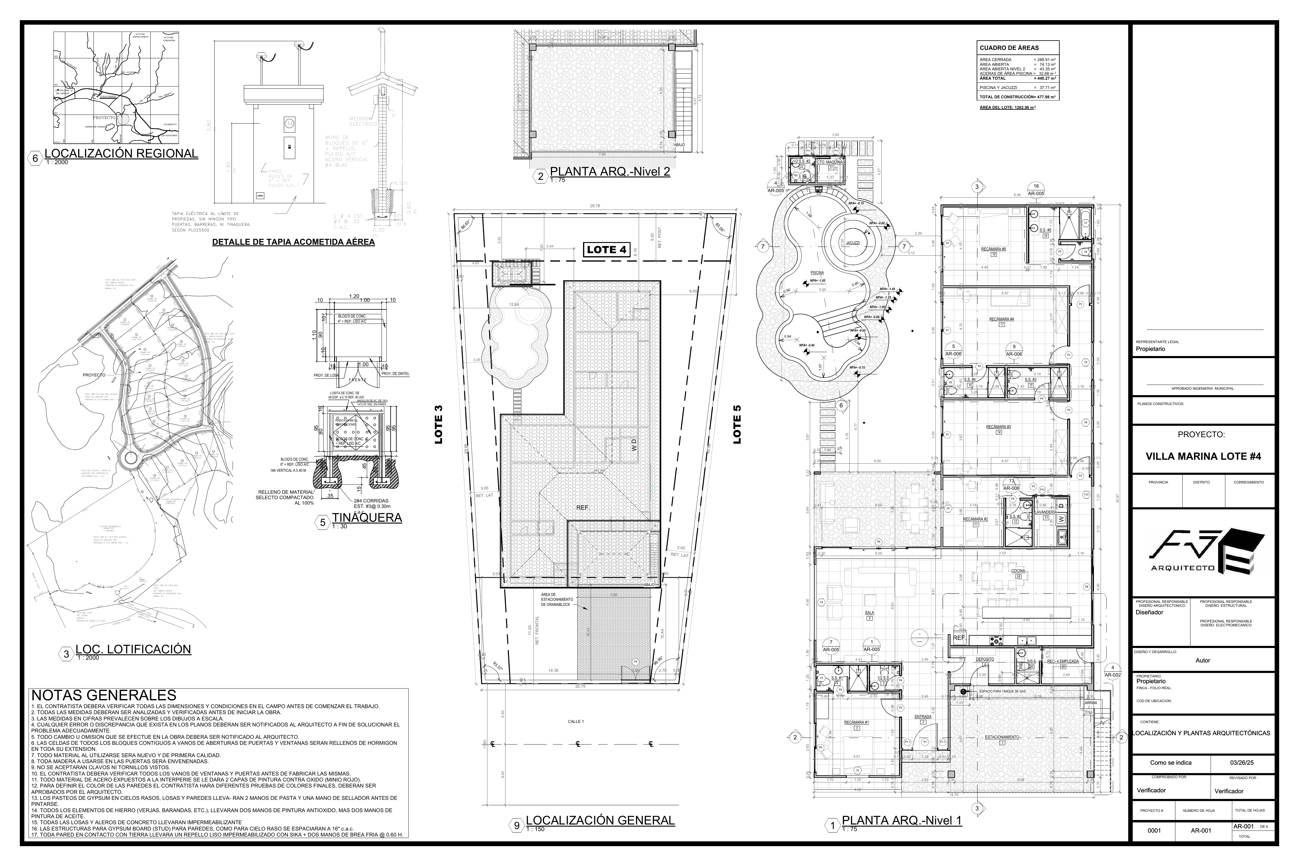 Architectural plan for Villa Marina Lote 4